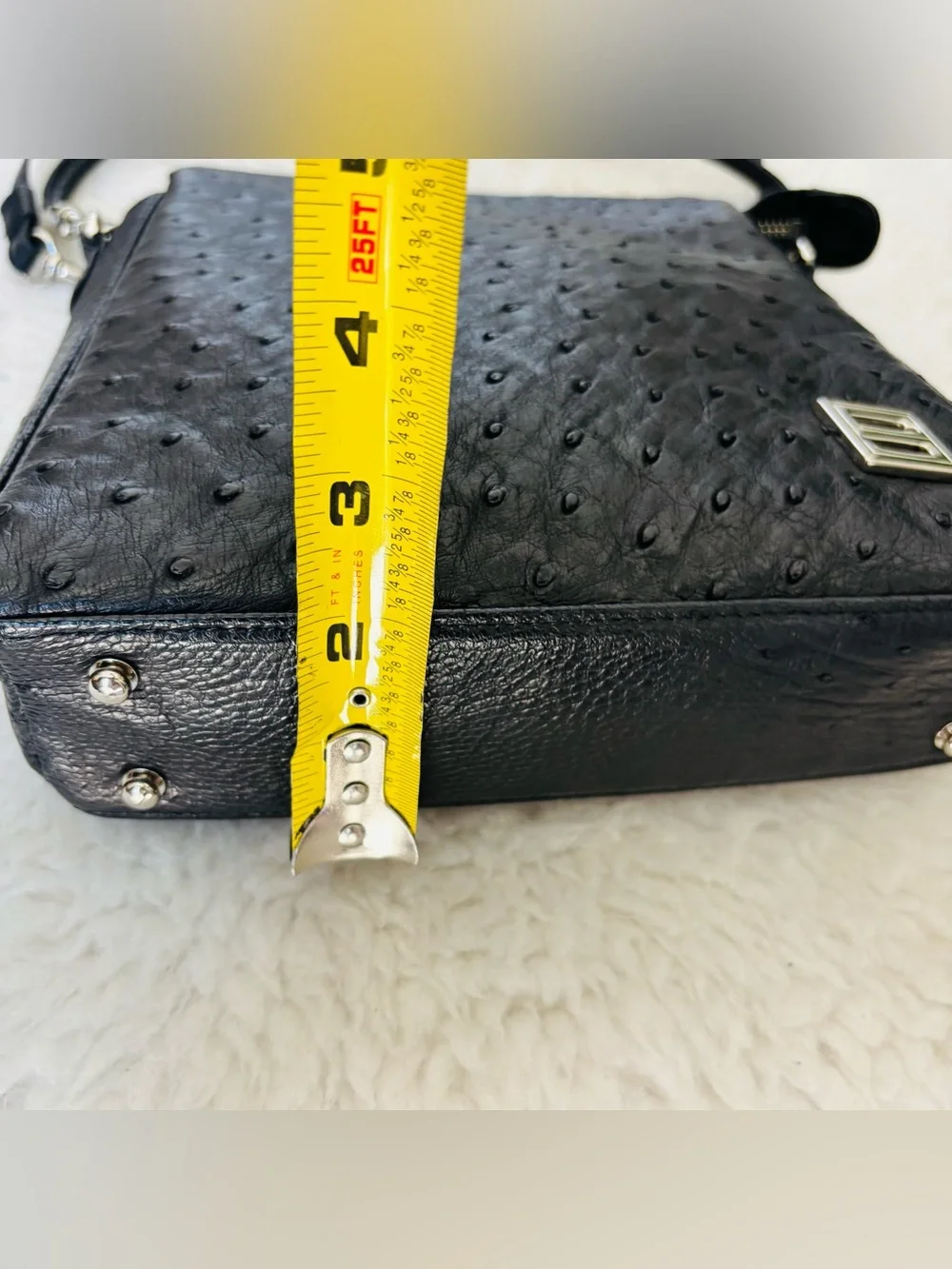 Celencee Genuine Ostrich Black Leather Multifunction Bag